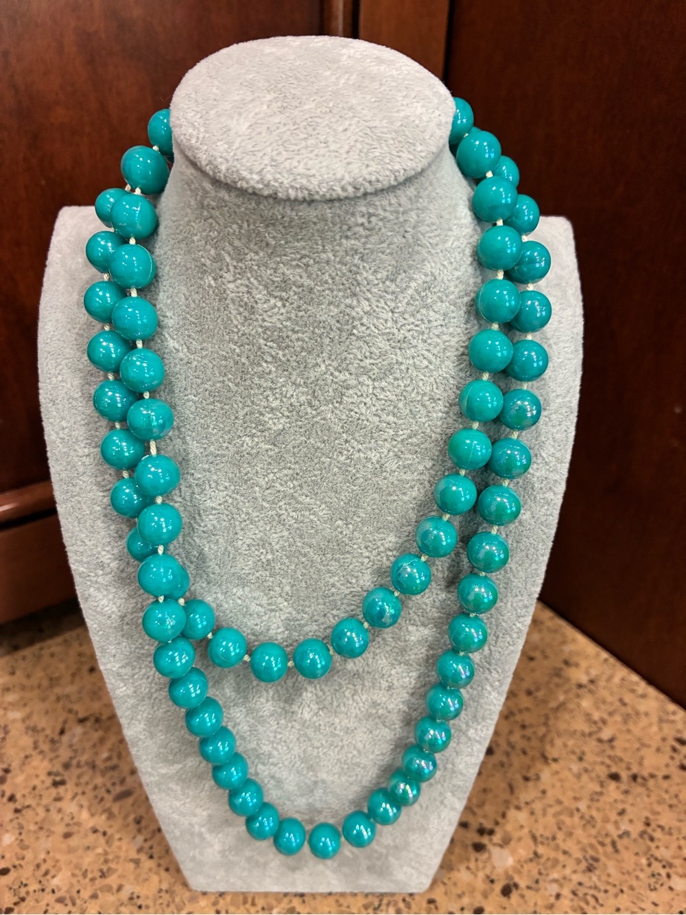 Vintage Turquoise Blue Double Strand Beaded Statement Necklace Boho